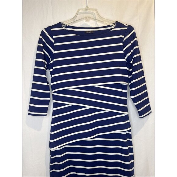 J. MCLAUGHLIN NICOLA Blue & White Stripe Catalina Tiered Sheath Dress Stretch XS - Picture 2 of 8